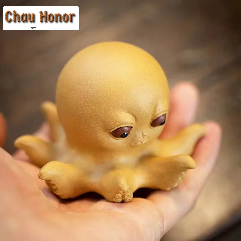 Chinese Yixing Purple Clay Tea Pet Lucky Fortune Octopus Statue Animal Sculpture Ornaments Handmade Tea Set Decoration Gifts
