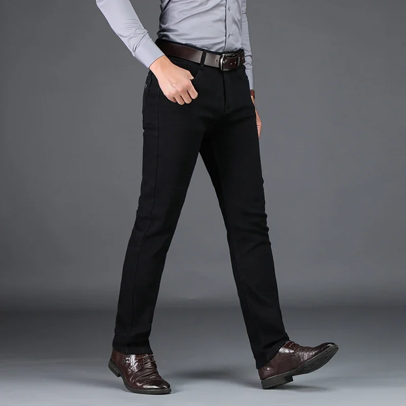 Large Size 40 42 Men's Black Jeans New Cotton Elastic Straight Trouser Male Fashion Business Denim Pants Brand Clothing men jeans mens jeans jeans trousers denim trousers business jeans elastic jeans mens casual trousers