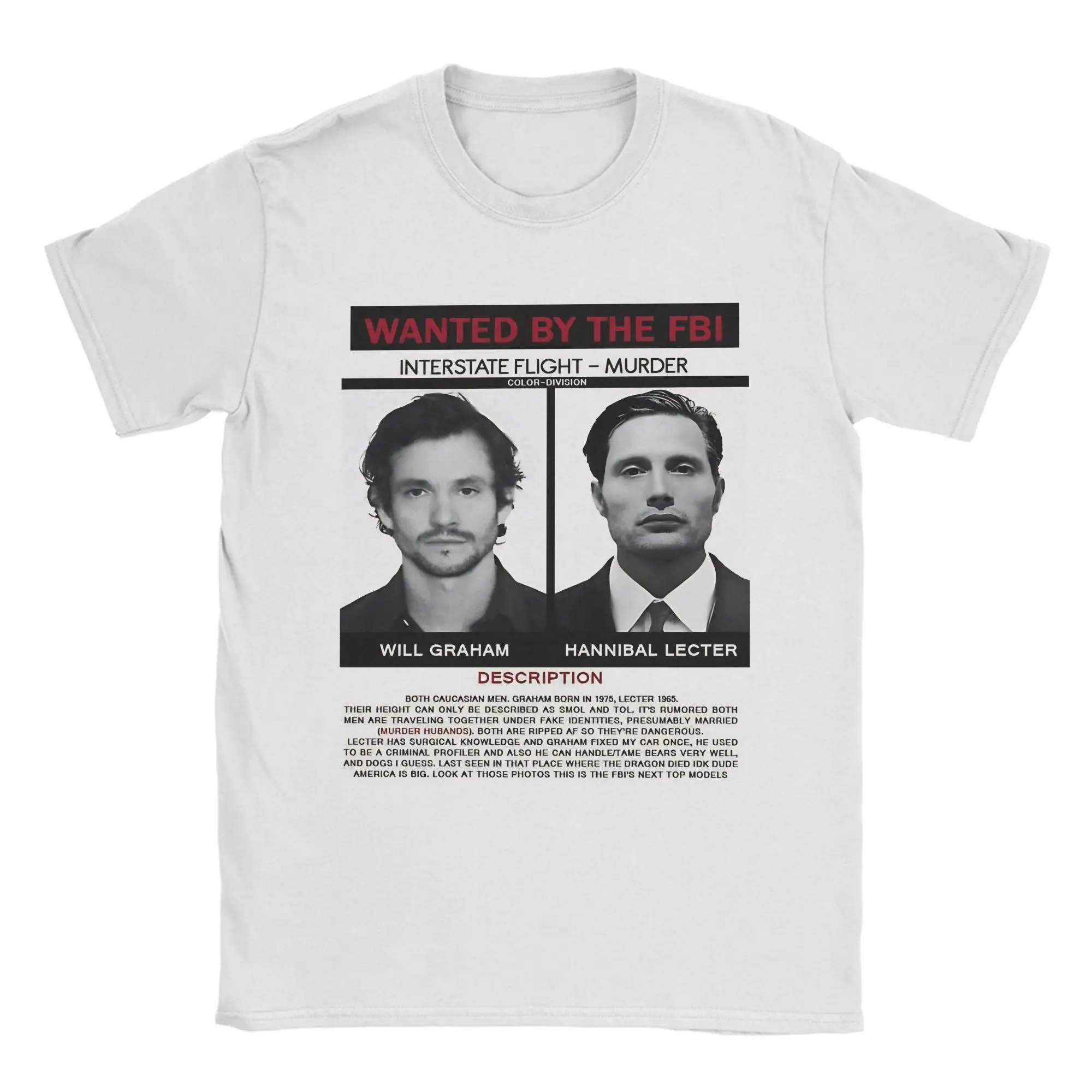 Drucken Hannibal Lecter und Will Graham wollte Poster T-Shirt 100 % Baumwolle Kurzarm Mads Mikkelsen Sommer Tops Shirts
