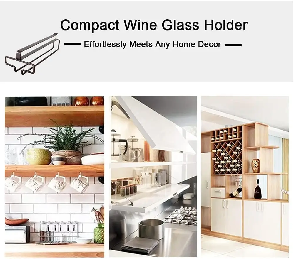 Wine Glass Holder Stemware Rack Hanger Under Cabinet Kitchen Hanging Storage Rack Organizer 6