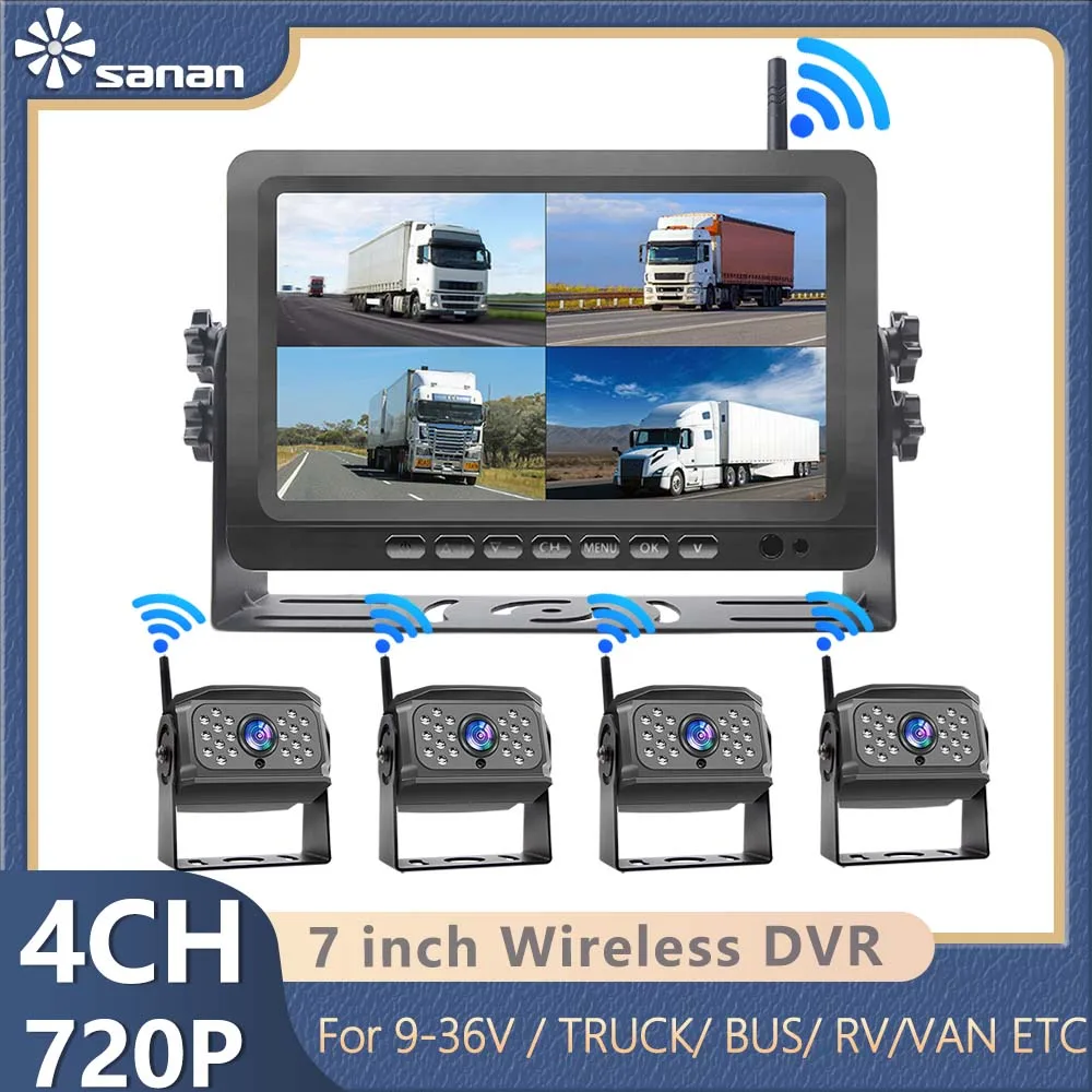 7'' 4CH Car/RV/Truck AHD Monitor System Wireless WIFI DVR Front/Side/Rear View Camera IR Night Vision Reversing Recorder vehicle backup camera system