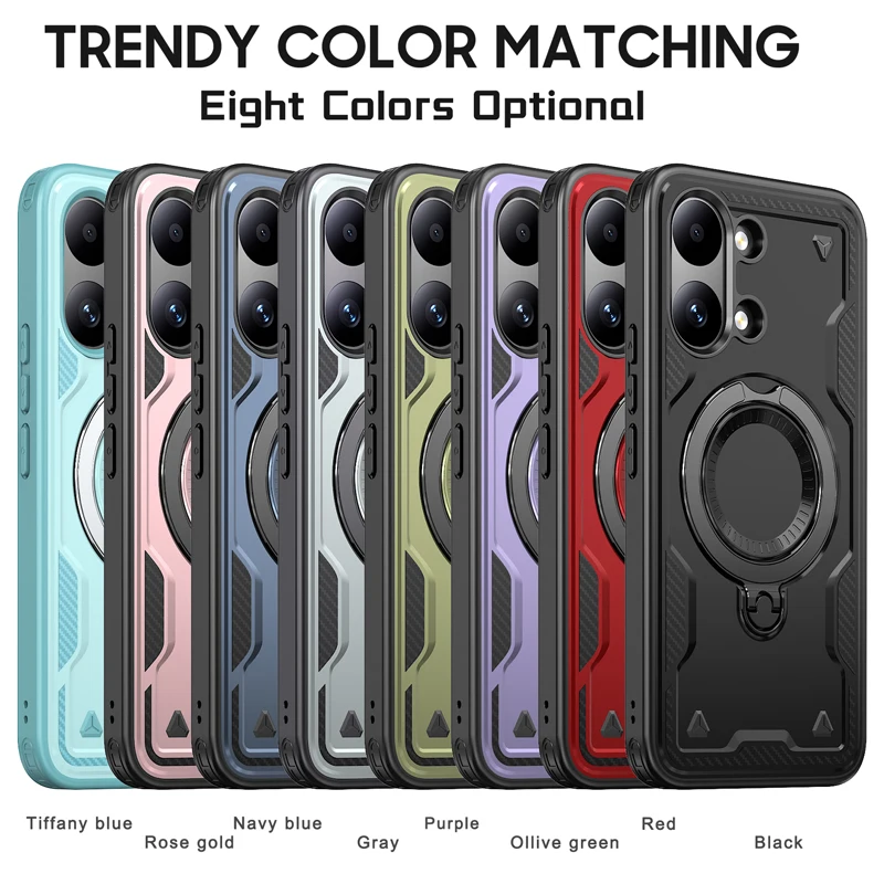 Military Drop-proof Hard Case with 360° Adjustable Ring Stand - Durable PC+TPU Protection