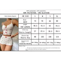 Ensemble de pyjama sexy à imprimé cœur pour femmes, vêtements de nuit en soie, col en V sans manches, haut décontracté et short, vêtements de détente 6