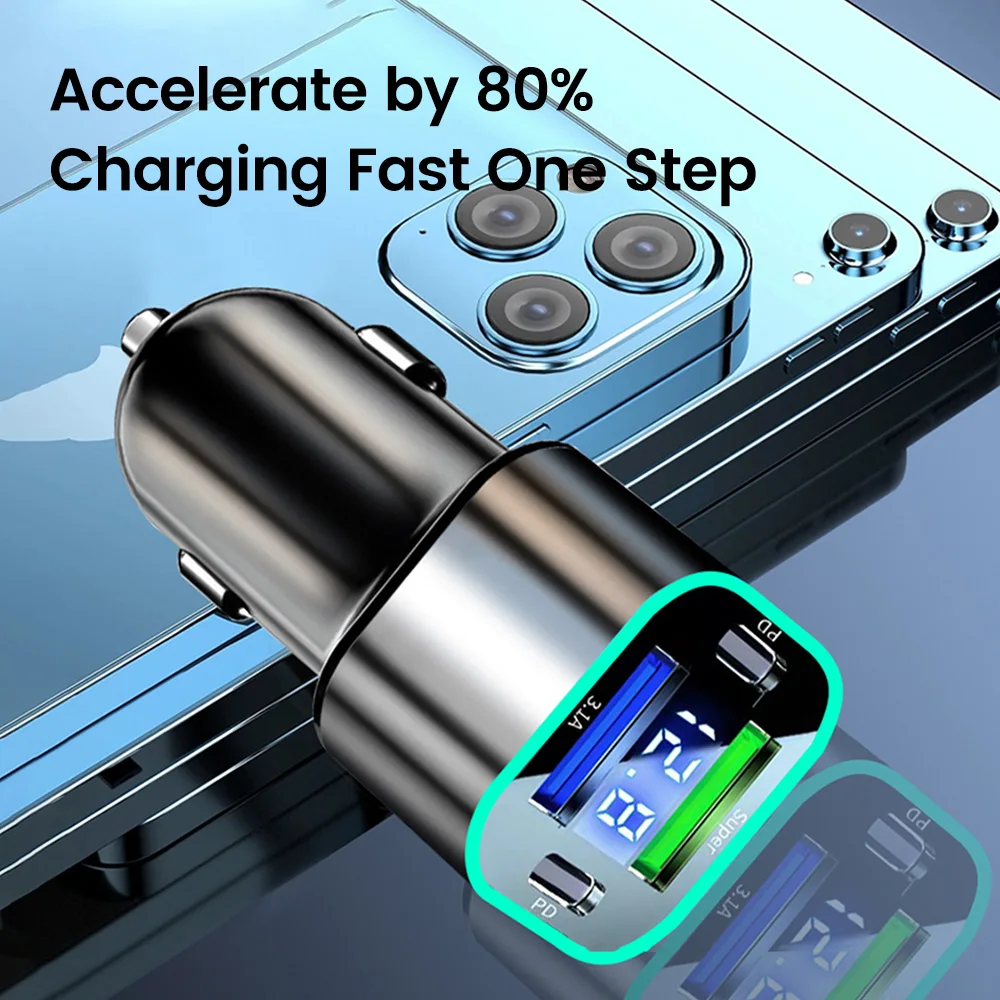 4 Ports 120W USB Car Charger Super Fast Charging PD Car Lighter Phone Charger car charger car phone charger phone charger phone charger adapter For iphone Xiaomi Huawei Samsung
