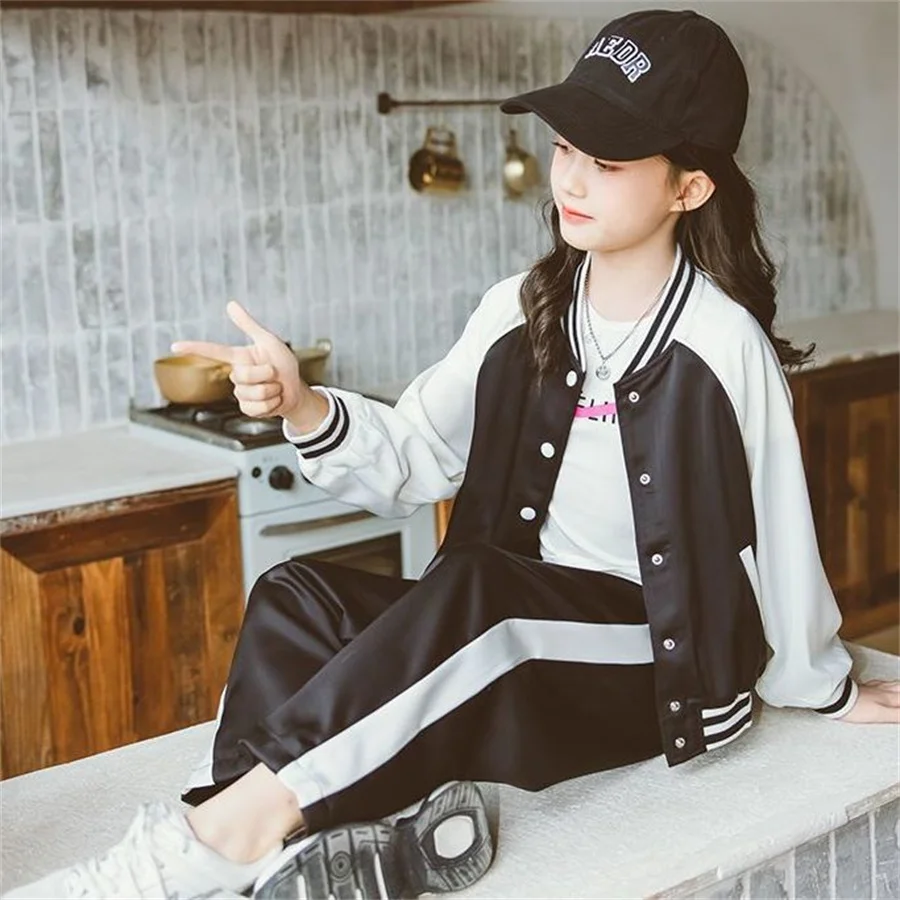 

2023 Kids Clothes Girls Spring Autumn teen Sports Suit Set tracksuits Children baseball Clothing Set 2pcs coat+Pants 3-14y