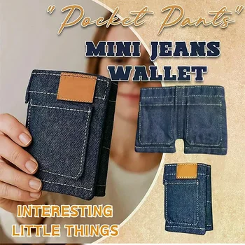 Portafoglio mini jeans con pantaloni tascabili, portafoglio Jean, portamonete in denim pieghevole carino portacarte piccolo, portafoglio stile pantaloni retrò portatile