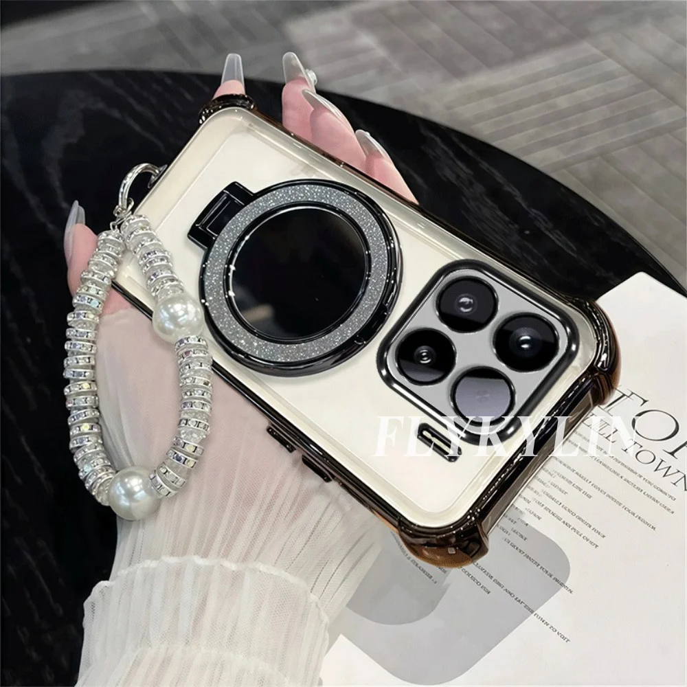 Transparent Protective Soft Shell with Pearl Bracelet and Mirror Holder