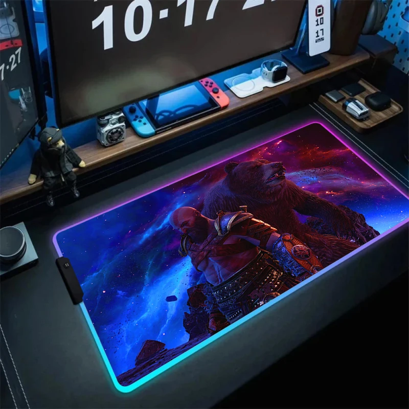 

G-God of War Mouse Pad Gamer Cabinet RGB Luminescence Rubber Mat Gaming Keyboard Accessories Desk Mat Xl Dazzling Cooll Mousepad