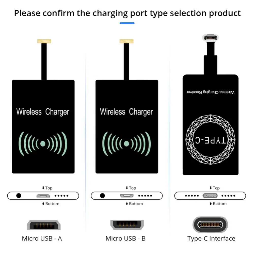 Portable Sticky USB Type C Qi Wireless Charging Receiver for iPhone cable adapter