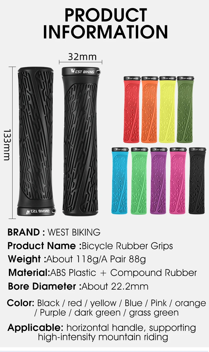 Description Picture 4 of itemWEST BIKING Bicycle Handle Bar Grips MTB Bike Handlebar Cover Plug Rubber Non-slip Shock Absorption Grips Cycling Accessories