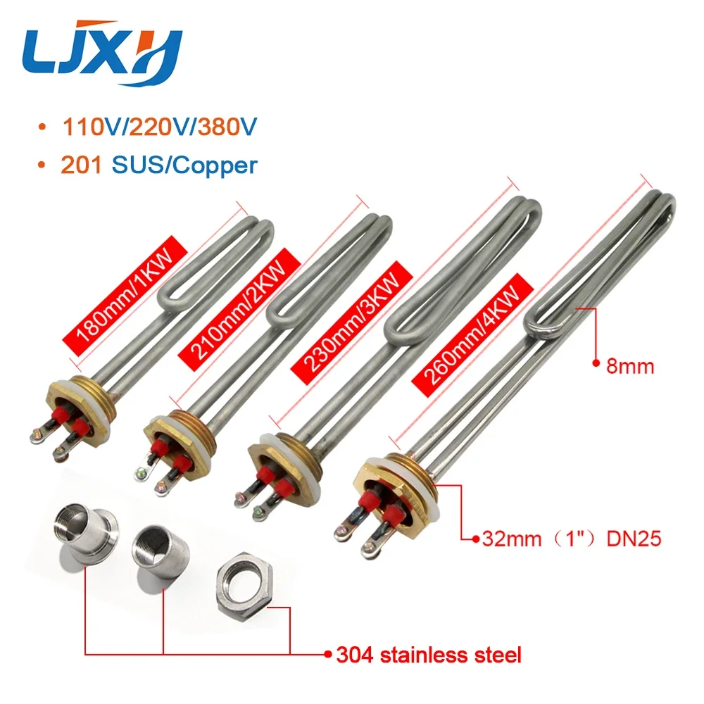 LJXH Stainless Steel Water Boiler Heating Element-AC110V/220V/380V, 1/2/3/4/6KW