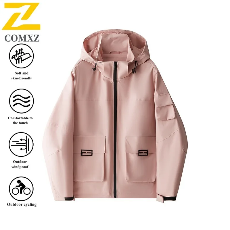 Men's Spring Autumn Workwear Jacket Windproof Waterproof Hooded Parka with Multi-Pockets Breathable Membrane for Outdoor Travel
