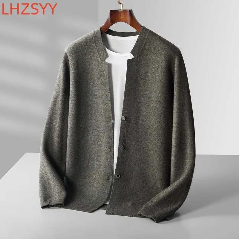 LHZSYY 남성용 캐시미어 가디건, 캐쥬얼 스탠드업 칼라 상의, 퓨어 울 니트 코트, 다용도 따뜻한 남성 재킷, 가을, 겨울, 청소년, 신상