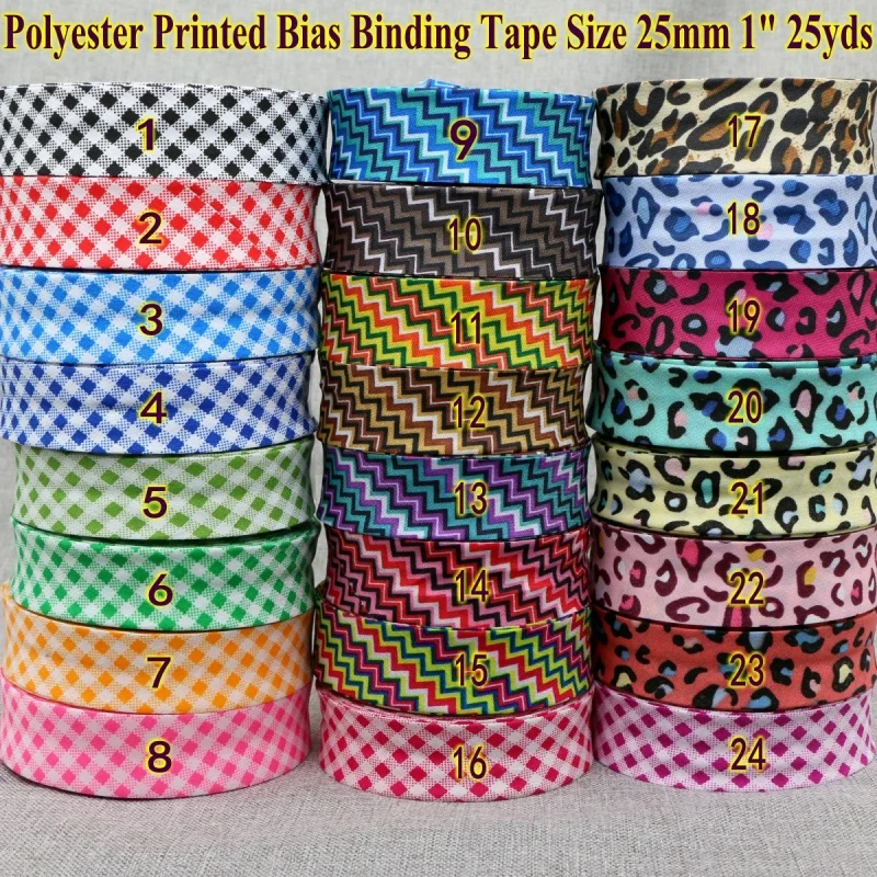Polyester Printed Bias Binding Tape, DIY Sewing Edge, Striped, Leopard Handmade, 1 ", 25mm x 25yds