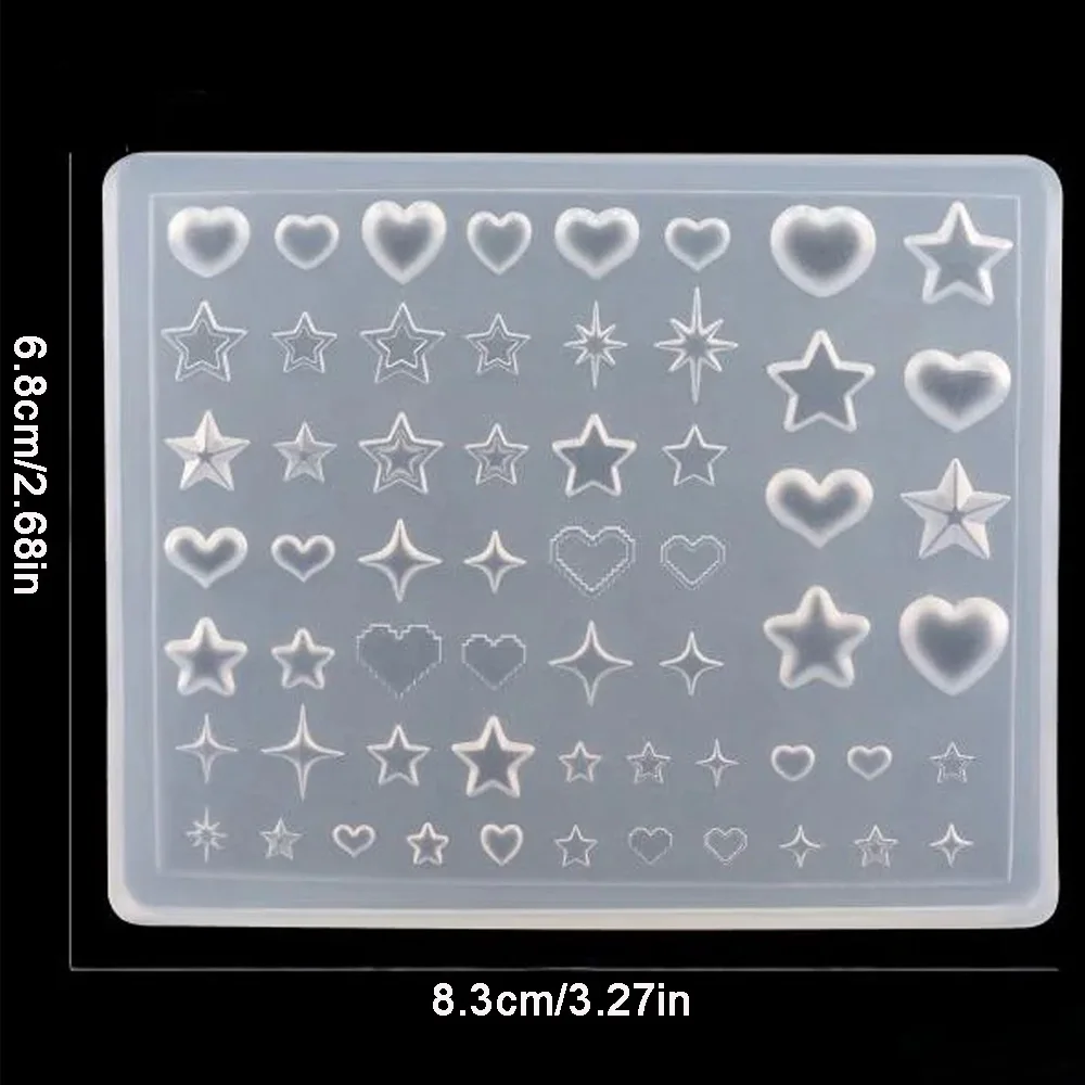 심장, 별, 오각별, 여름 불가사리 네일 아트용 3D 실리콘 몰드, 장 DIY 투명 매니큐어 템플릿