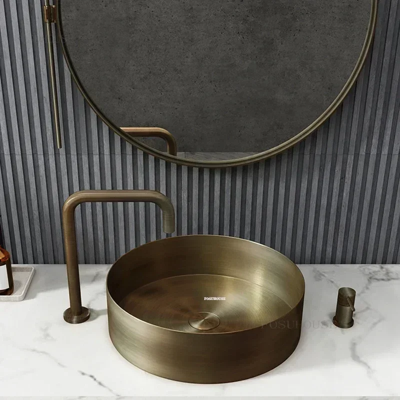 3 Colors Luxury Bathroom Sinks Golden Stainless Steel Above Counter Basin Home Wash Basin Bathroom Fixture Washing Sink z 5