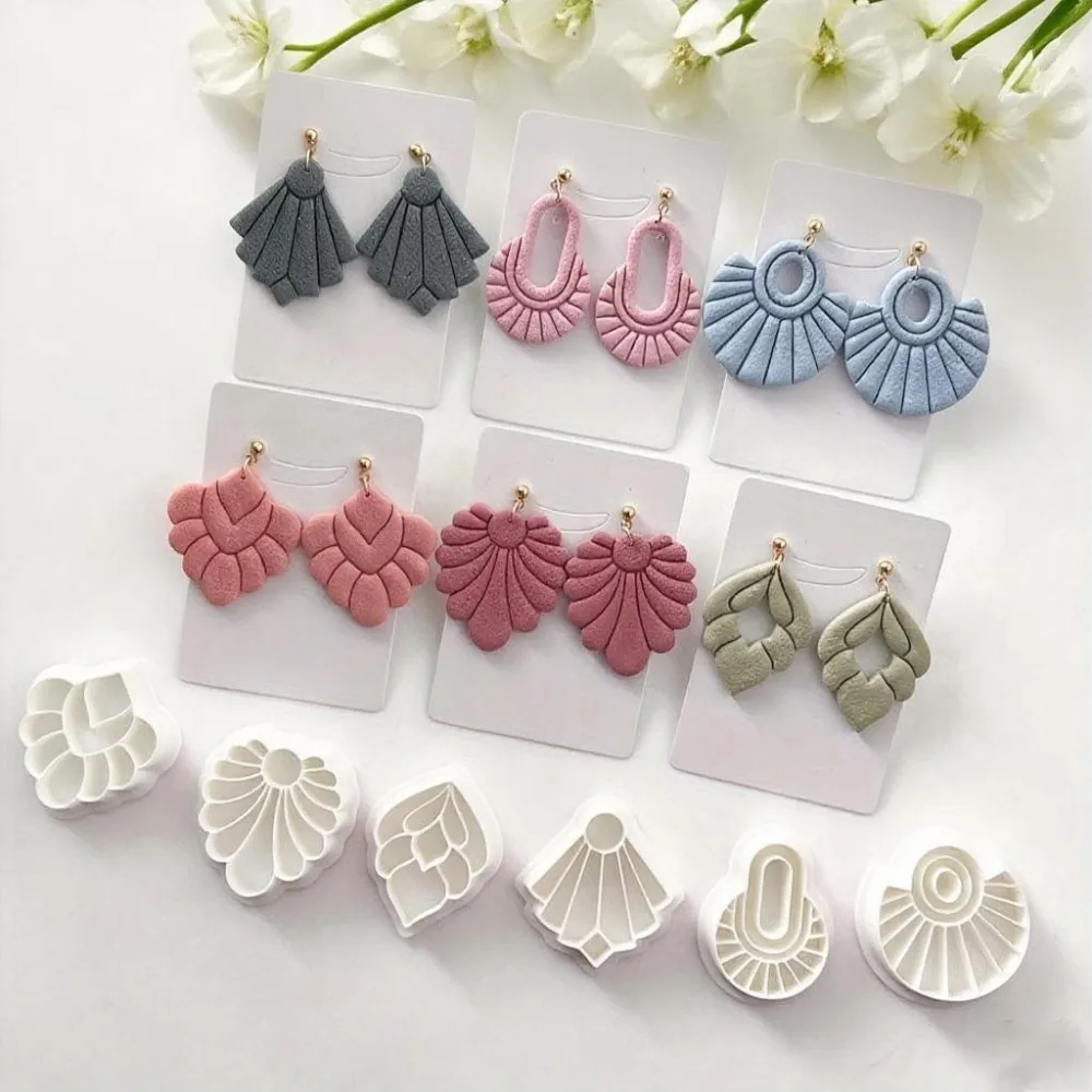 6Pcs 폴리머 클레이 커터 및 엠보싱 도구 미니멀리즘 프랑스 스타일 보헤미안 아트 데코 귀걸이 쥬얼리 제작용 중공 몰드