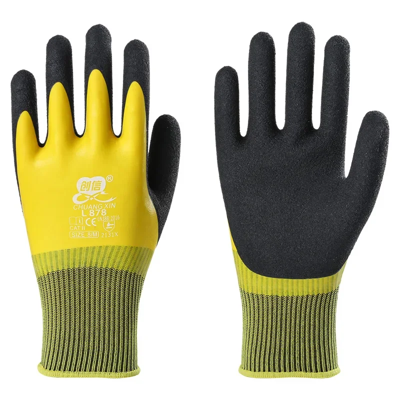 6pair Working Gloves Purple Polyester Grey Latex Glove Protective for work Garden Durable Non-slip Waterproof Gardening Gloves 5