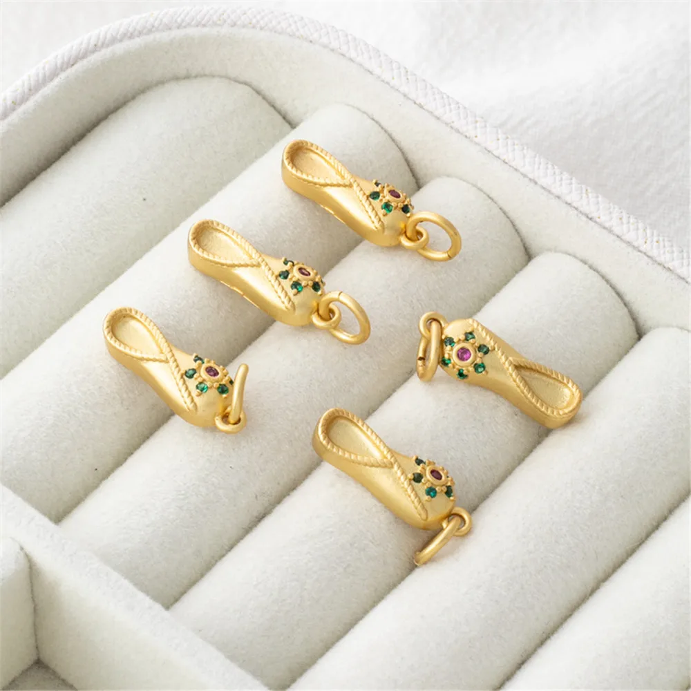 

18k dumb gold package gold color preservation antique gold inlaid zircon shoe pendant 6 * 18mm pendant diy jewelry accessories