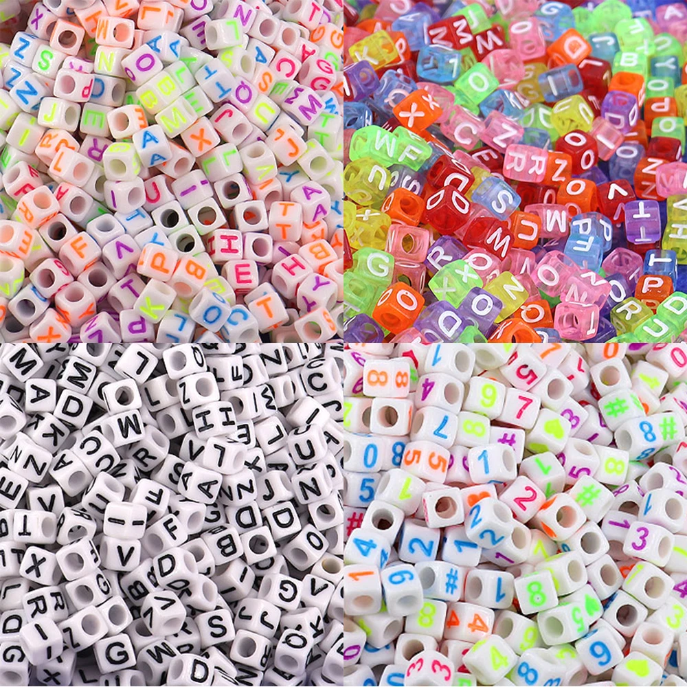 Mixed Opaque 7mm Cube Alpha Beads - Black Number Mix (200pcs)