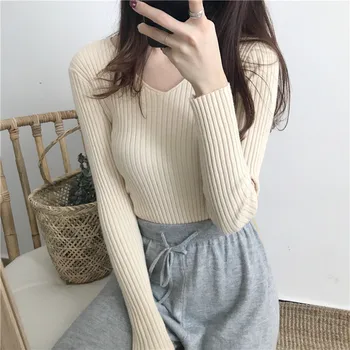 Korean Autumn V Neck Sweater Knitted Fashion Sweaters 2025 Slim Winter Tops For Women Pullover Jumper Pull Femme Truien Dames 4