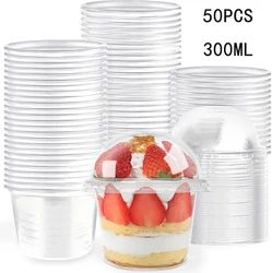 50 Premium Disposable Transparent Plastic Cups with Dome Lids (50PCS)