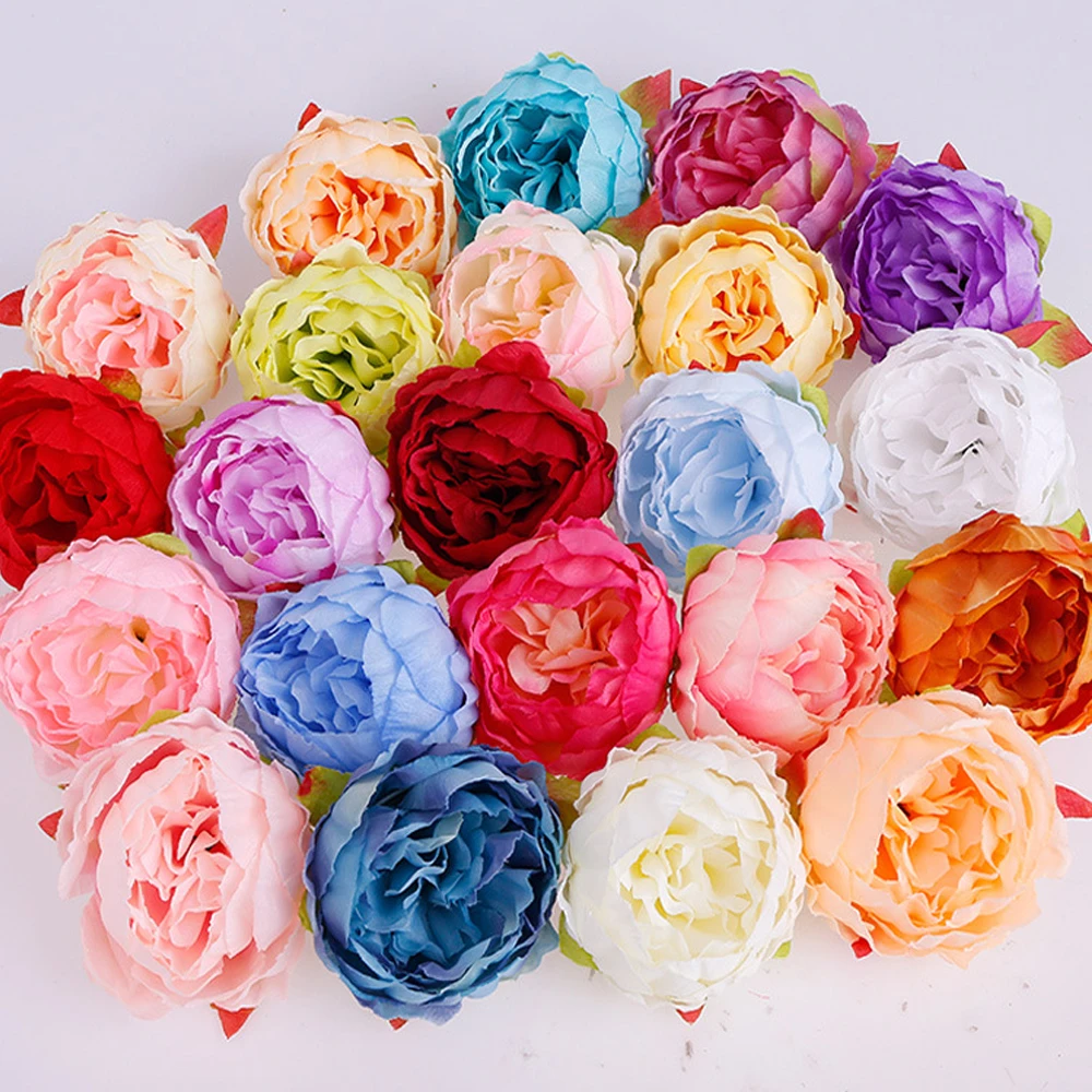 

30pcs 5cm Vintage Oil Painting Rose Artificial Flower Heads Wedding Decoration DIY Wreath Scrapbooking Craft Fake Flowers