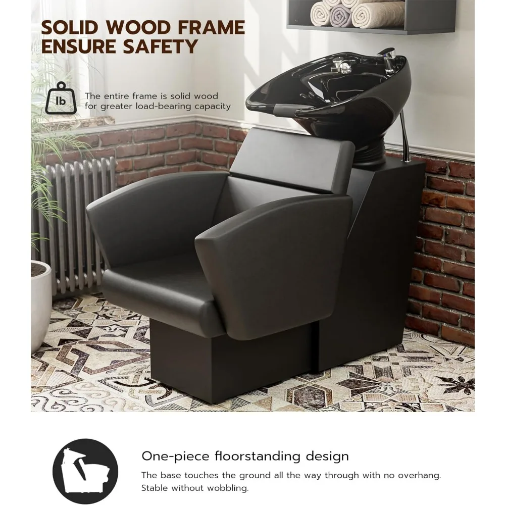 Description Picture 5 of itemSalon Shampoo Bowl and Chair Set 2PCS, Backwash Shampoo Stations Tilting Hair Wash Chairs w/Deep Porcelain Sink, Shampoo Chairs