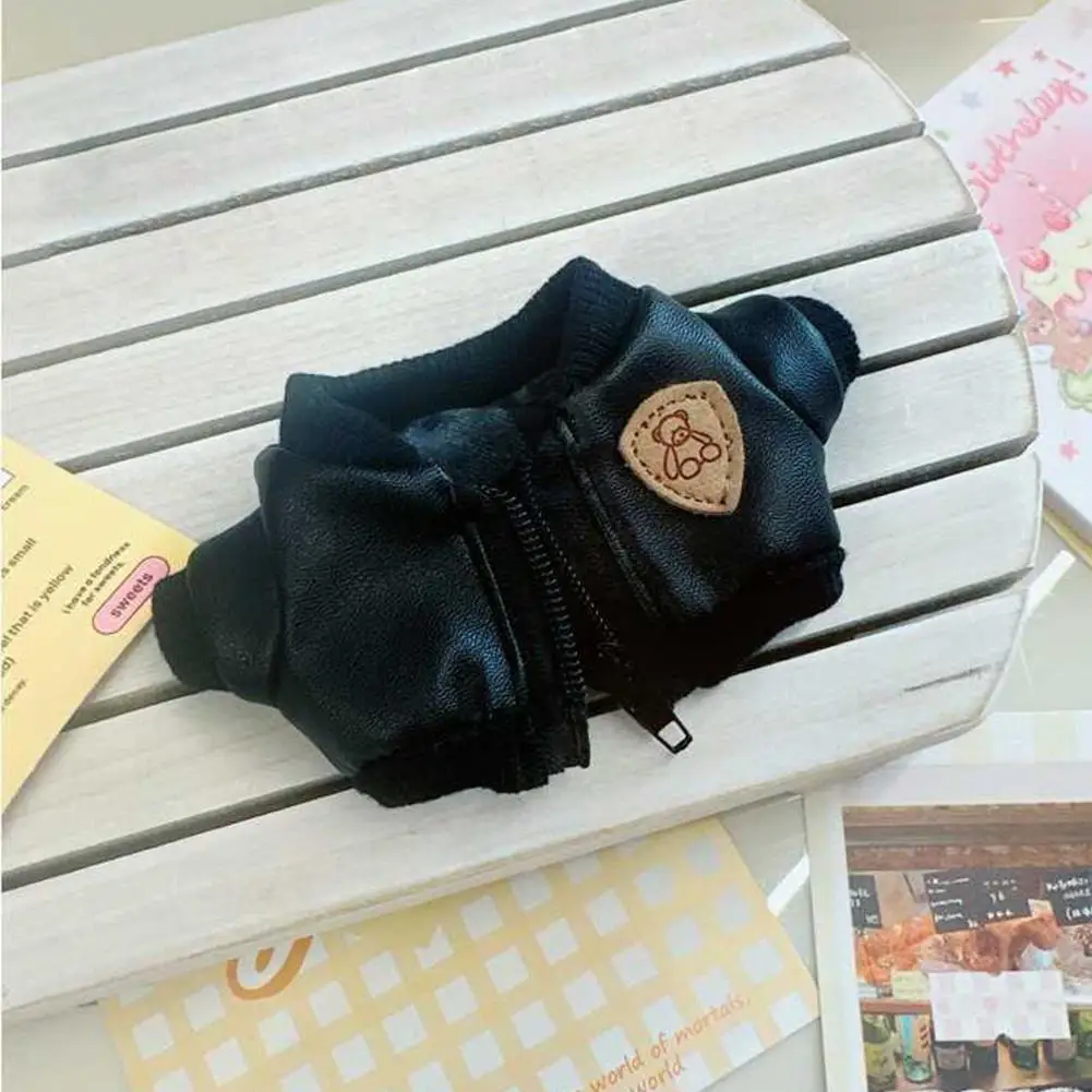 17cm Mini Plush Doll'S Clothes Outfit Accessories For Korea Kpop Exo Labubu Idol Dolls Leather jacket set Clothing Gift 5