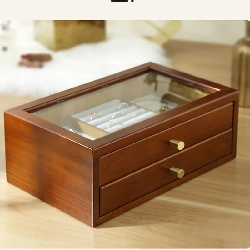 

Casegrace Large Wooden Jewelry Box Organizer With Drawer Glass Display Wood Earring Ring Necklace Jewellery Storage Case Casket