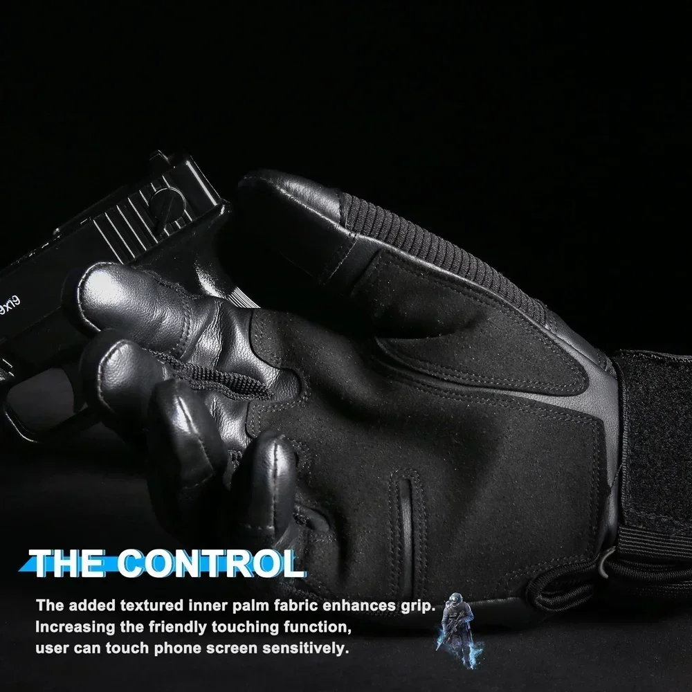 Touch Screen Tactical Rubber Hard Rubber Full Finger Gloves Paintball Airsoft Bicycle Combat PU Leather Anti skid Work Glove Men