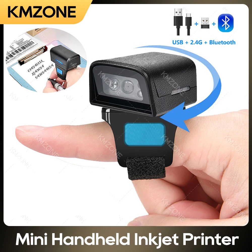 Bluetooth Scanner Ring Wireless Mini Finger Barcode Reader 2D Barcode Scanner Android IOS PC PDF417 Data Matrix Wearable
