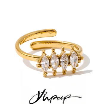 Yhpup Stainless Steel Cubic Zirconia Adjustable Ring Gold & Platinum PVD Plated Fashion Shiny Finger Jewelry Gift Wholesale 1