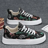 Graffiti Prints Black Canvas Sneakers Mens Vulcanized Shoes Man Low Top Sneaker Lace Up Trainer Skateboard Shoes Men's Plimsolls 2