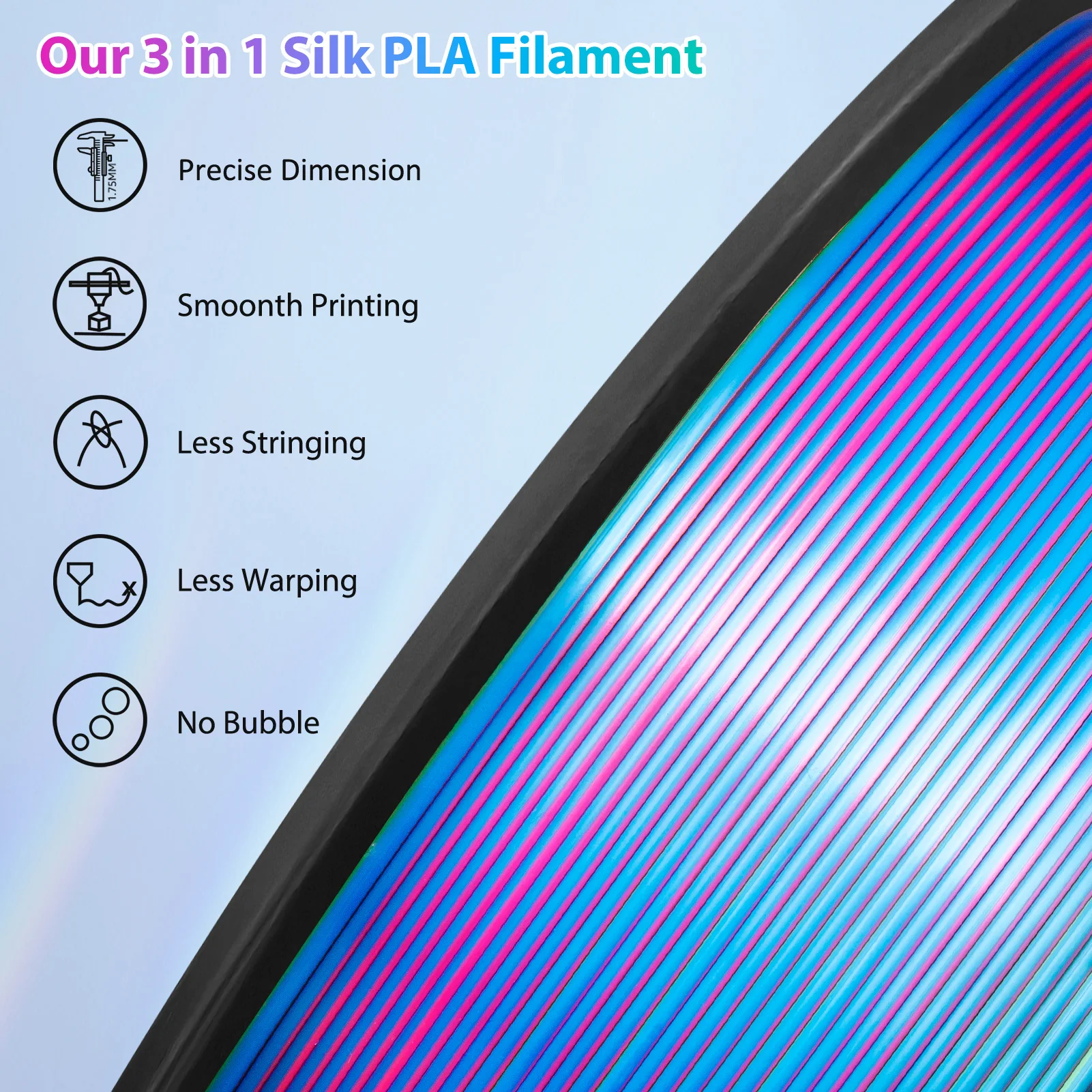 다색 3D 프린터 필라멘트, 듀얼/트리 컬러 1.75mm PLA 실크 광택 인쇄 필라멘트, 250g(0.55lbs) 대부분의 FDM 3D 프린터에 호환 가능