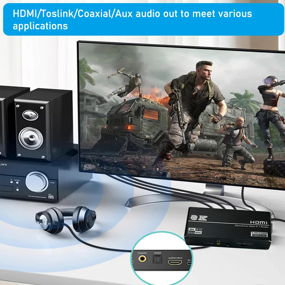 HDMI 2.1 Audio Extractor Converter 4K 120Hz 8K to Audio+Video+Digital Coaxial Audio+Aux hdmi audio extractor hdmi adapter ps2 hdmi converter type c audio adapter 4k converter cable hdmi to vga converter wii to hdmi converter dp to hdmi adapter displayport to hdmi adapter hdmi to dvi adapter dp to dvi adapter cable audio cable adapter audio plug adapter