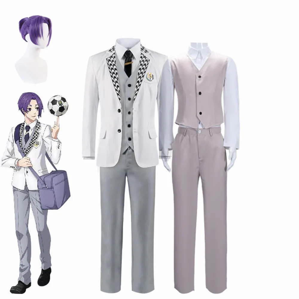 

Anime BLUE LOCK BLUELOCK Reo Mikage Cosplay Costume Wig Episode Nagi DK School Uniform Halloween Adult Man Woman White Uniform