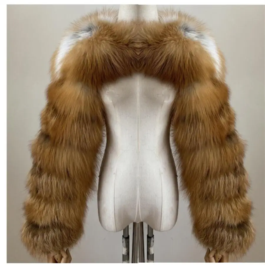 BEIZIRU Women's Real Fur Coat Silver Fox Red Fox Two Sleeve 60CM Length Naked Fashion