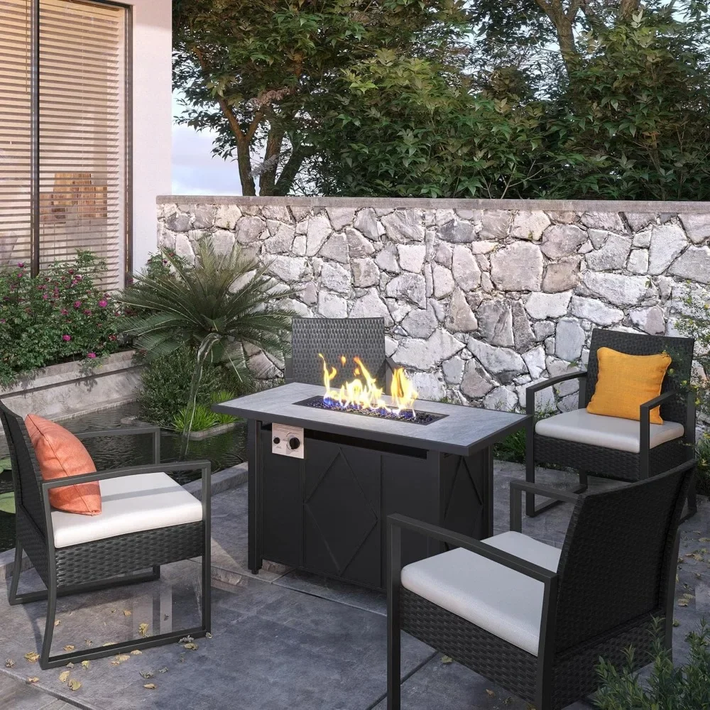 Propane Fire Pit 43 Inch Gas Fire Pit Table, Auto-Ignition 2 in 1 Gas Firepit with Ceramic Tabletop, Glass Stones, FirePits