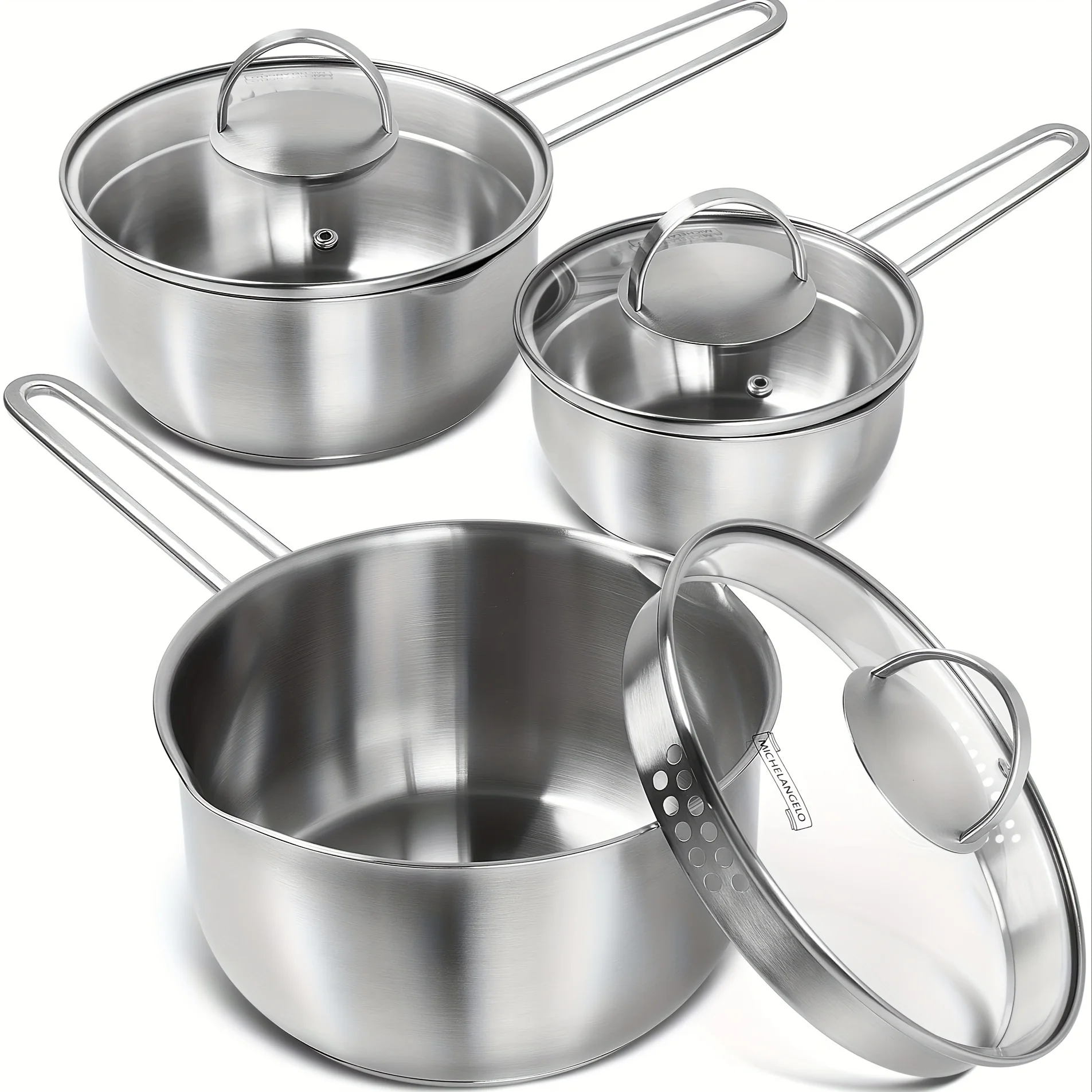 

2/3pcs Pots, Stainless Steel Saucepan With Lid & Pour Spout, Tri-Ply Bottom Sauce Pan Set, Sauce Pot Set, For Home Kitchen And R