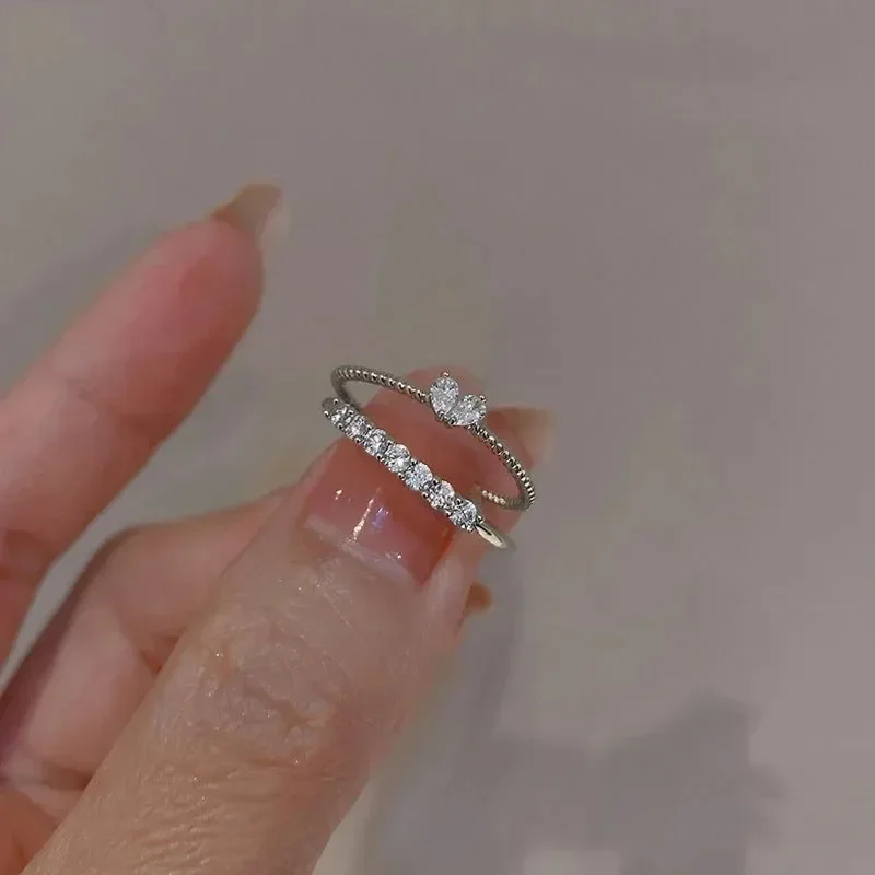 Luxury Zircon Heart Rings for Women Opening Adjustable Weave Rhinestone Ring Engagement Wedding Jewelry Fashion Girlfriend Gifts 3