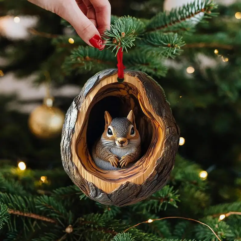 Animal Christmas Ornaments 2D Cute Christmas Acrylic Pendant Animal Raccoon Owl Squirrel Hedgehog Bunny Bird Wildlife Ornaments christmas decorations