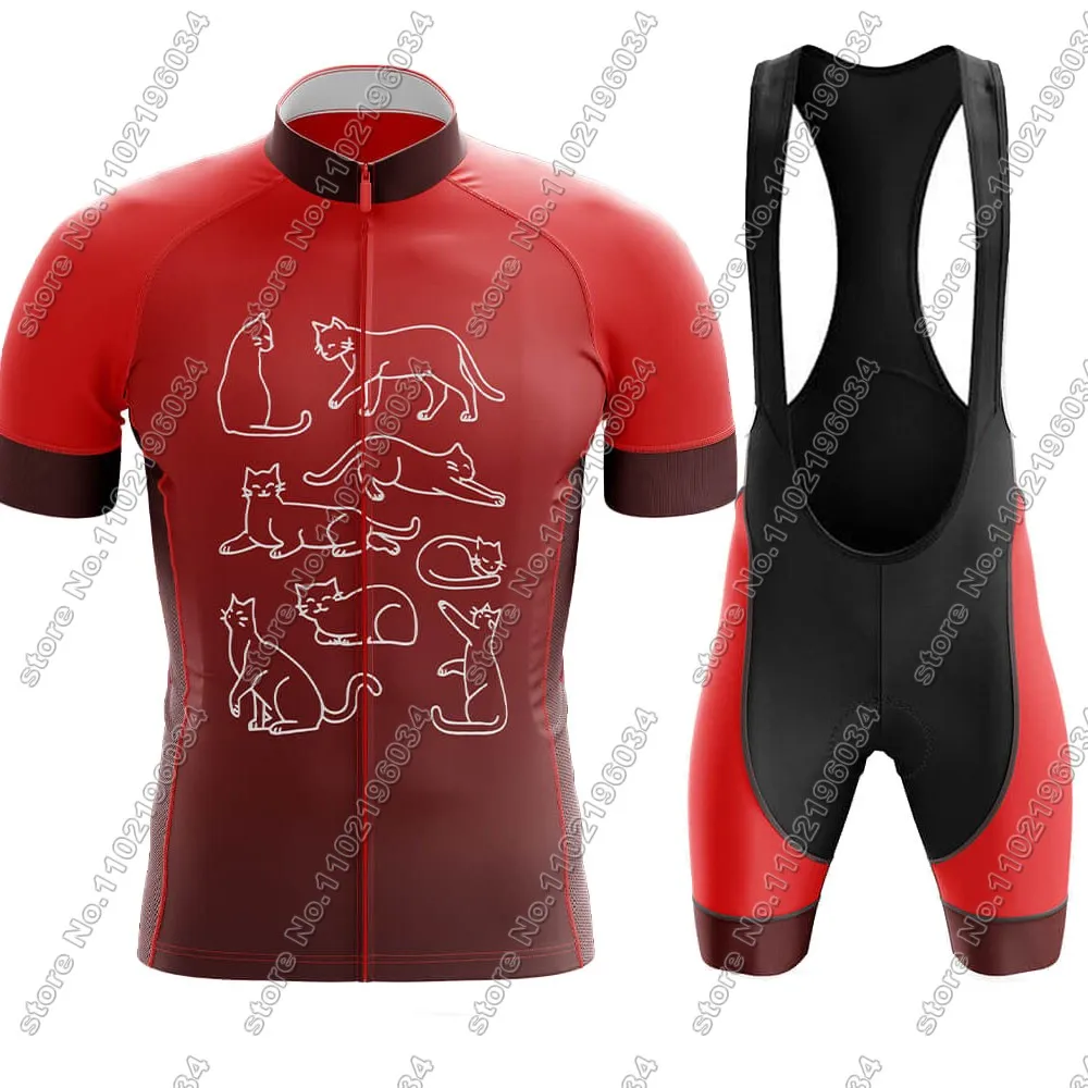 Funny Cat cycling Jersey Set Cartoon Anime Clothing Men Red Road Bike Shirt Suit Bicycle Bib Shorts MTB Wear Ropa Maillot