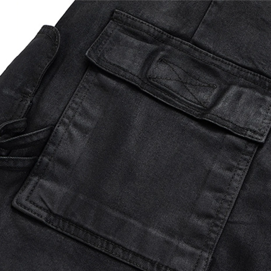 Side Pockets Denim Shorts Men's Summer Loose Casual Jeans Shorts Black Wide Leg for Male