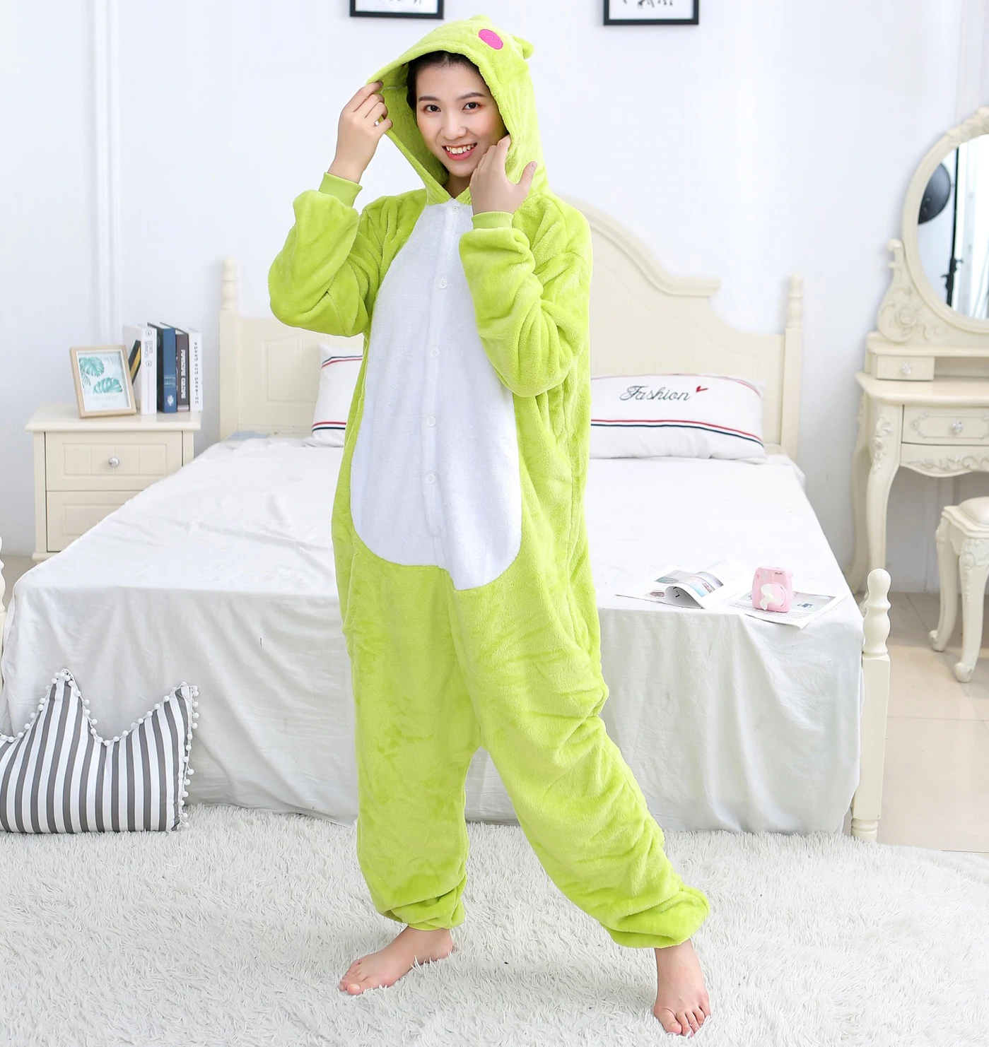 Green Frog Onesies Plush Pajamas Winter Flannel Warm Sleepwear Halloween Christmas Cosplay Costume Women Men Kids Family Costume kigurumi pajamas onesies cosplay pajamas onesies flannel pajamas onesies