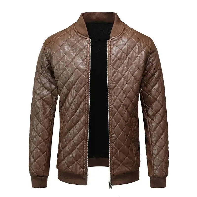 

Winter new PU leather jacket casual slim fit diamond pattern design motorcycle wear,men's clothing plus size мотокуртка мужская