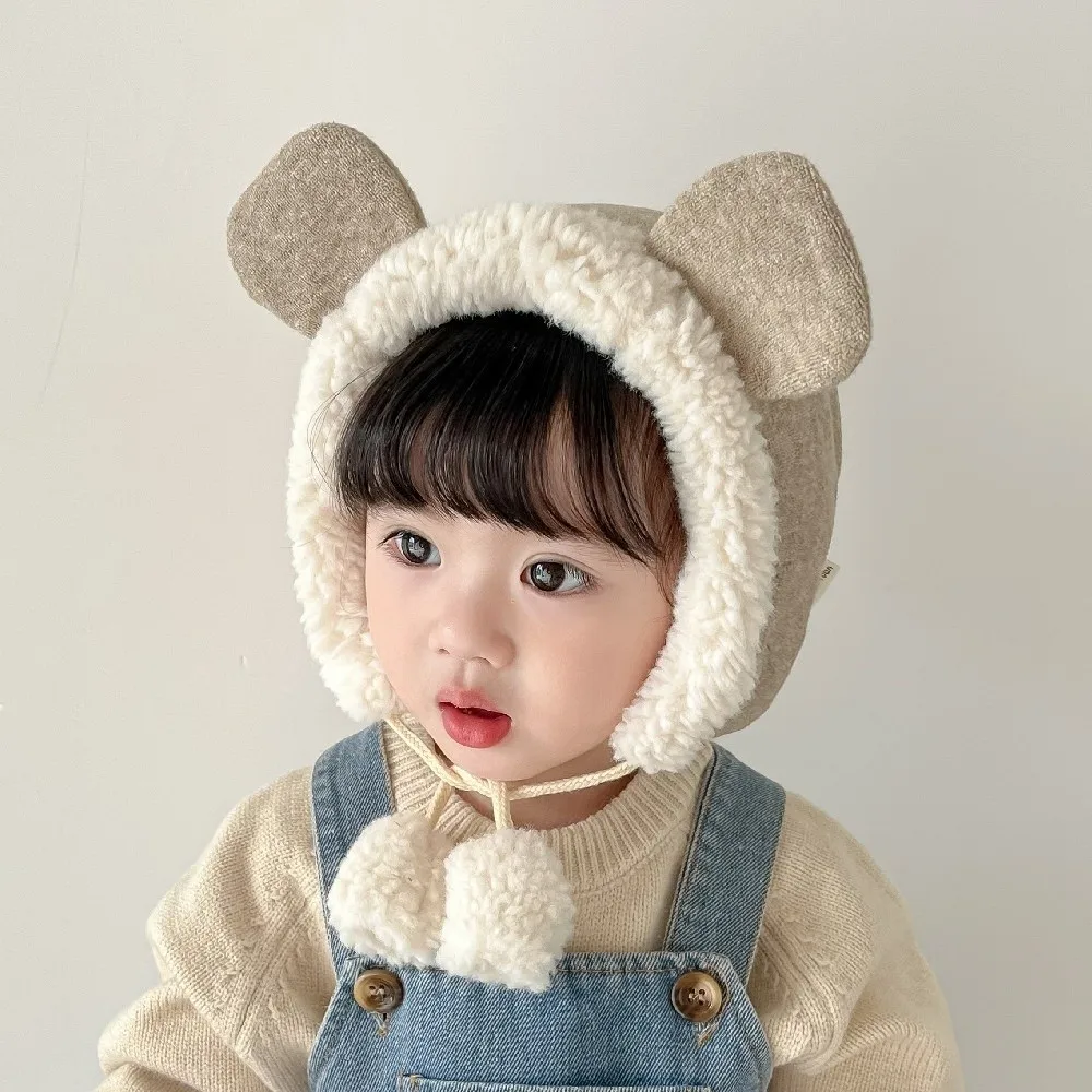 Kawaii Cute Bear Ear Hat Fleece Thick Baby Beanie Cap Winter Warm Ear Protection Hat Boys Girls