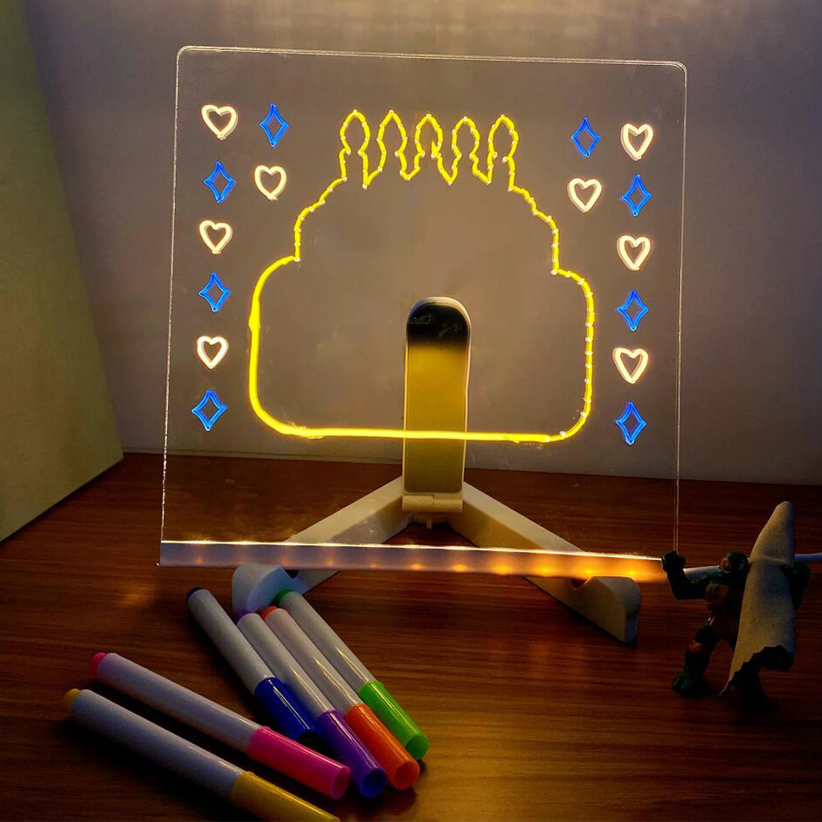 LED 조명 매직 노트 보드, 데스크탑 메모, 지울 수 있는 화이트 보드, 어린이용 DIY 페인팅, 7 색 펜