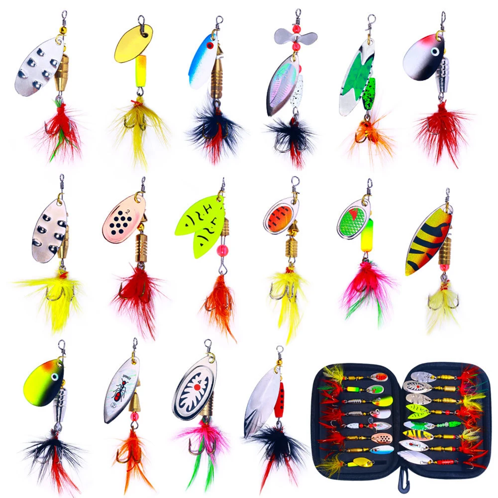 

16PCS Spinner Fishing Lures Metal Bait Lure Spinnerbait Bass Trout Salmon Hard Metal Spinner Baits Kit With Tackle Box