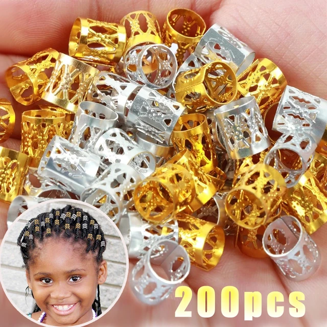Golden Bling Crystal Hair Braids Heart Hollow out Metal Beads Hair Clips  10Pcs